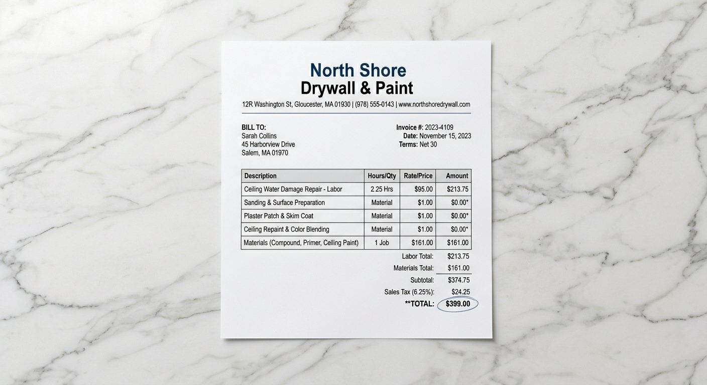 North Shore Drywall invoice receipt
